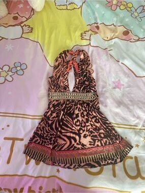 Sky Pink and Black Animal-Print Halter Tank